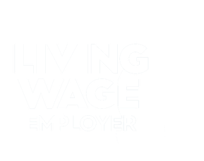 Living Wage Employer badge with a link to Living Wage Employer