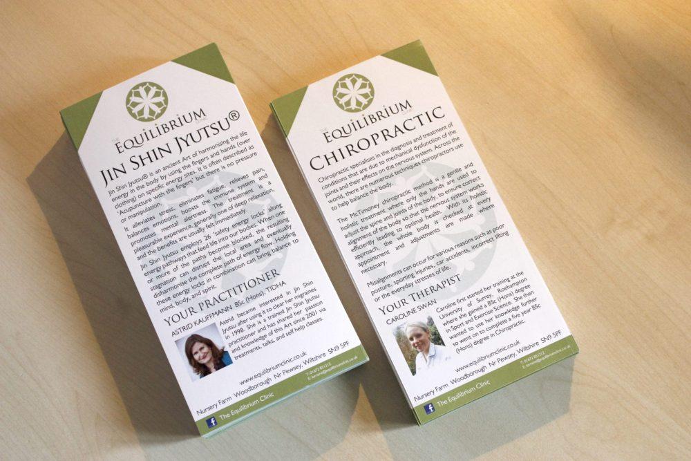 Leaflets designed and printed for The Equilibrium Clinic