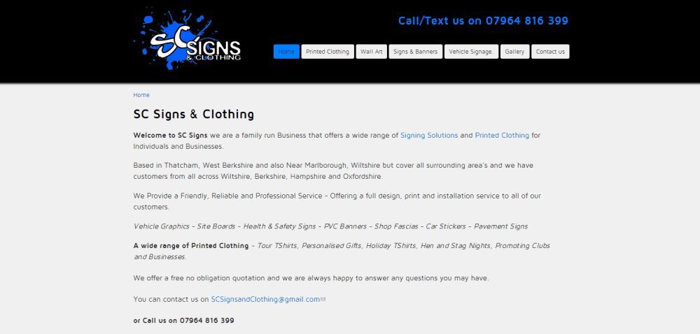 New website for SC Signs & Clothing