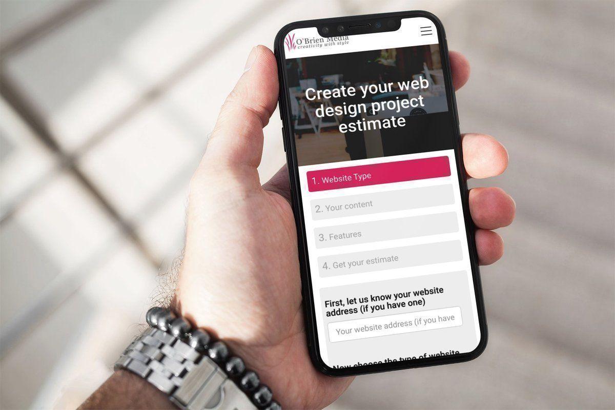 Someone using the O’Brien Media web design project estimate tool on a mobile phone