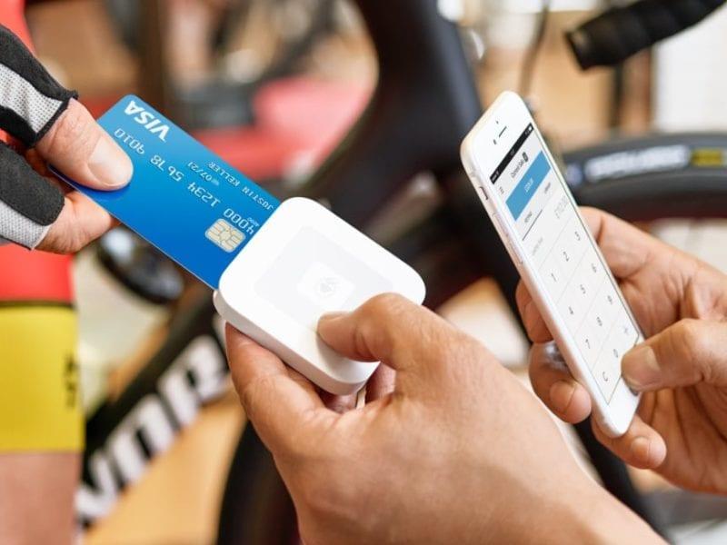 A Square contactless card reader taking a payment
