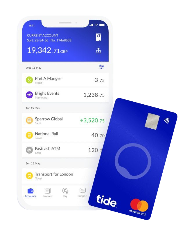 The Tide business banking app and a Tide business card