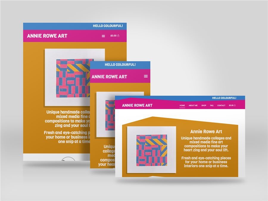 Responsive mockup showing the Annie Rowe website on desktop, tablet and mobile