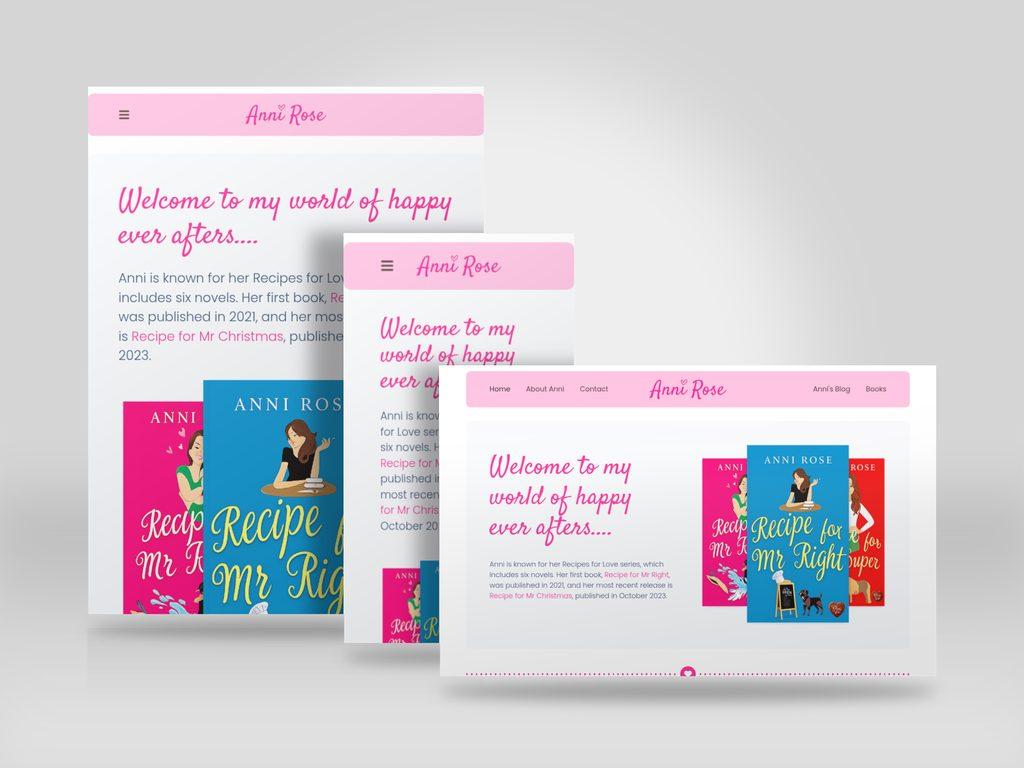 Responsive mockup showing the Anni Rose website on desktop, tablet and mobile