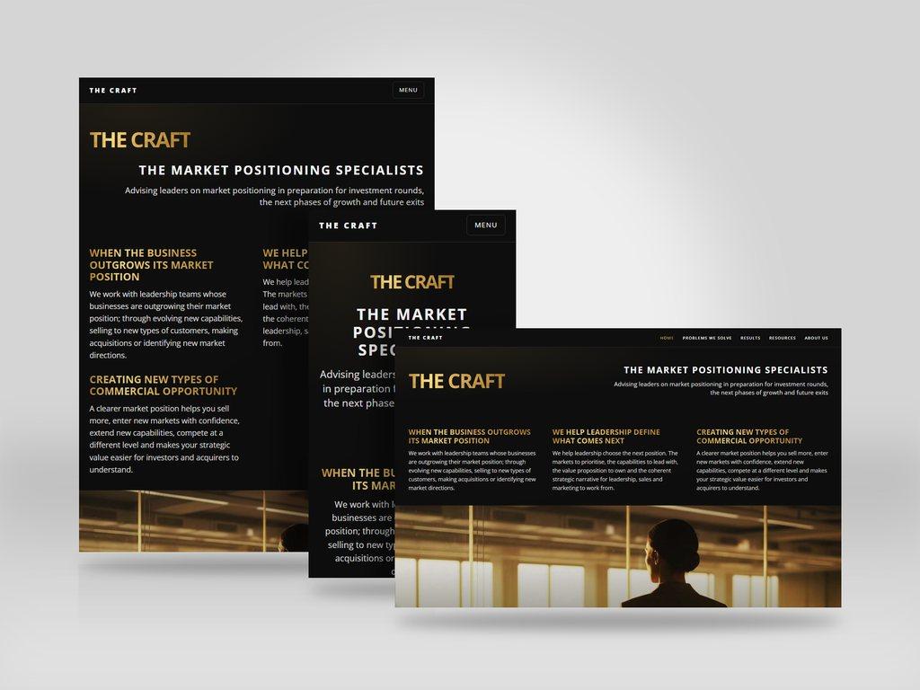 Responsive mockup showing the The Craft website on tablet, mobile and desktop