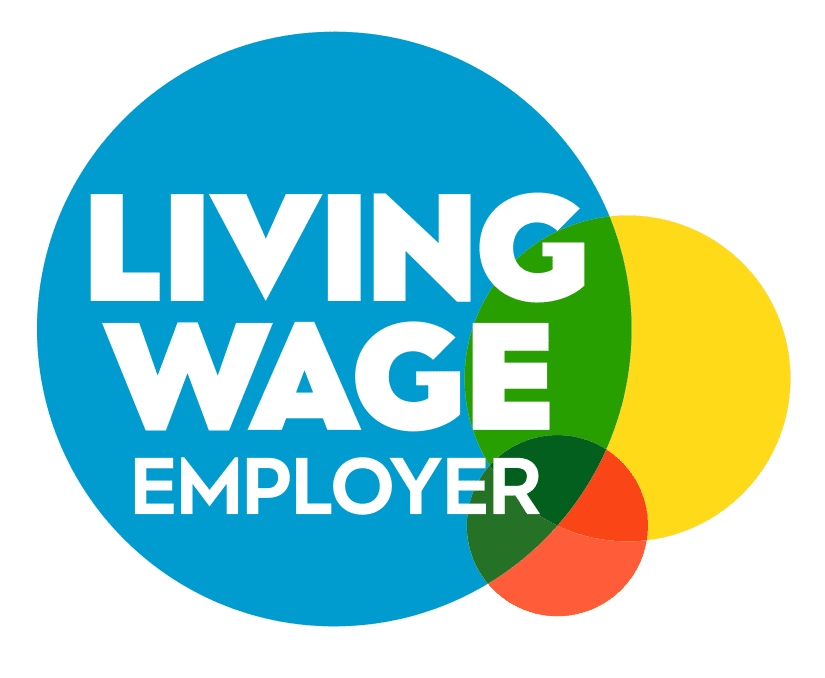 Living Wage Employer bage - showing that O'Brien Media is a Living Wage accredited employer 