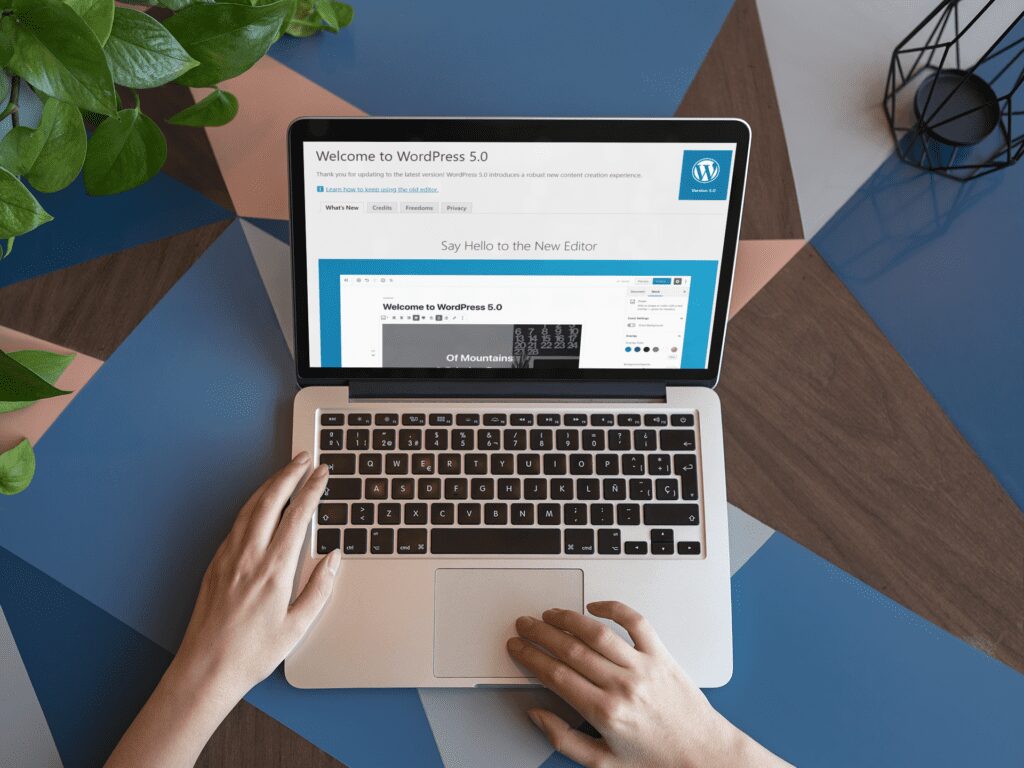 WordPress 5.0 page display on a laptop