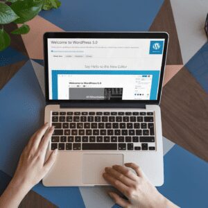 WordPress 5.0 page display on a laptop