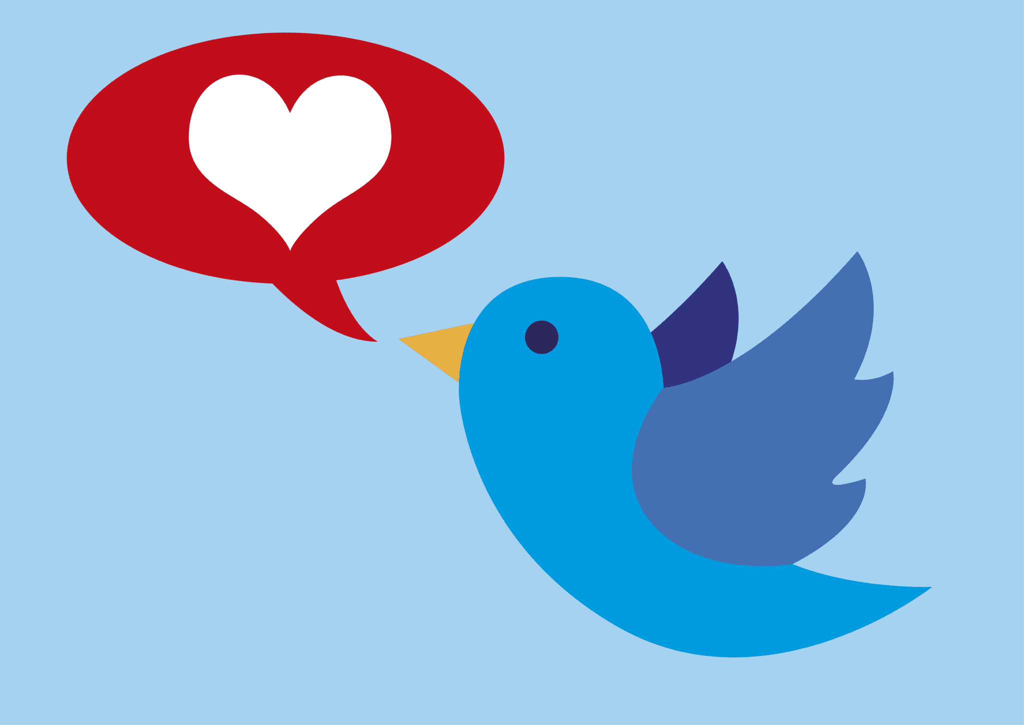 twitter logo with a red heart icon