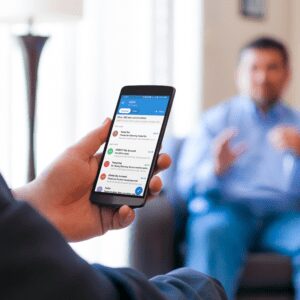 one person checking his email by mobile and other person on the back