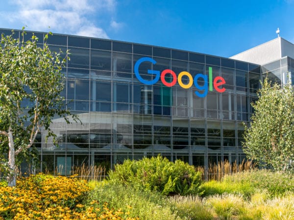 Google corporate headquarters and logo
