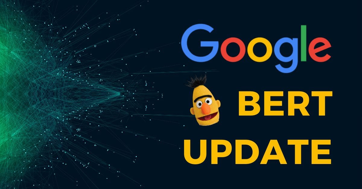 Google Bert update image with a green stars background