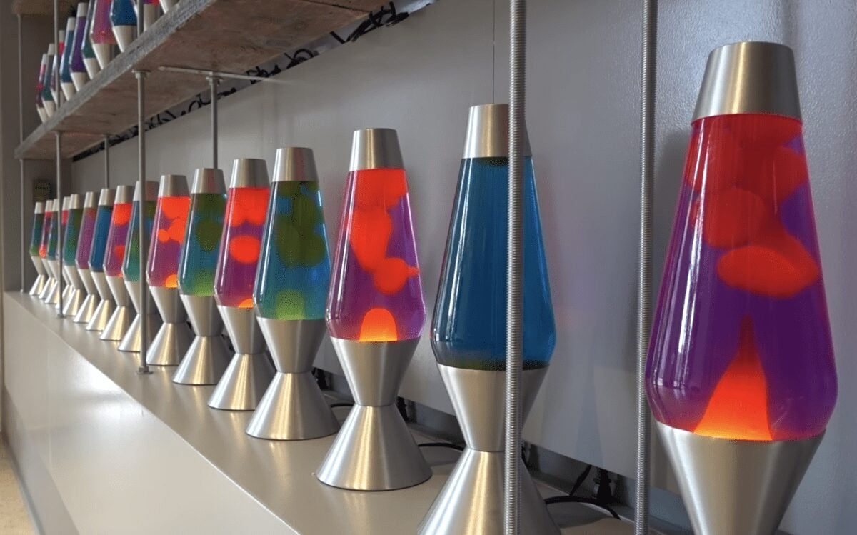 lamps with different colours on a shelves