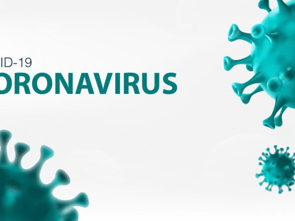 green Coronavirus logo and text