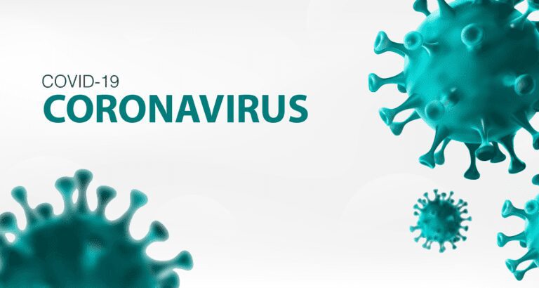 green Coronavirus logo and text