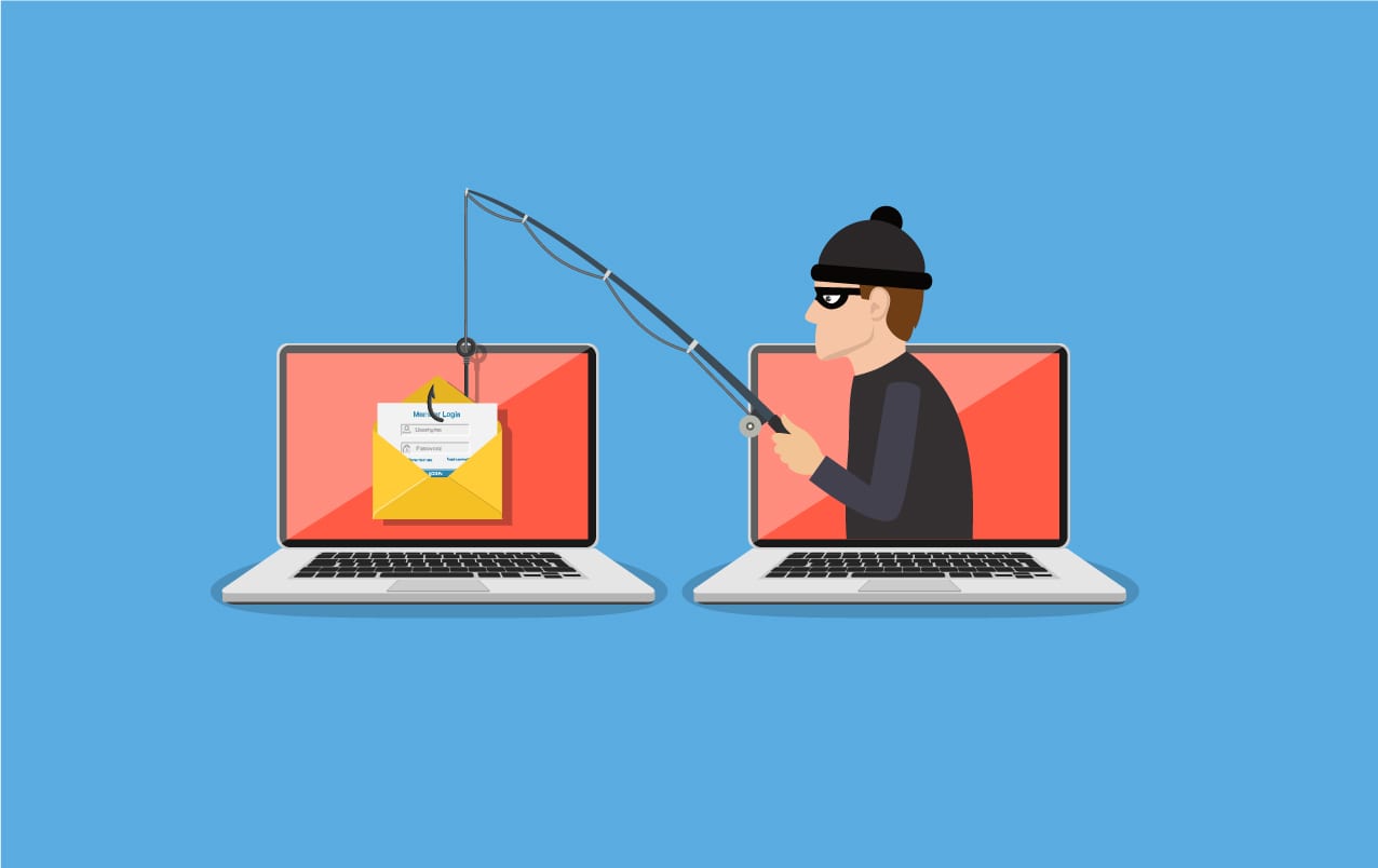 a person phishing from one computer with another computer vector