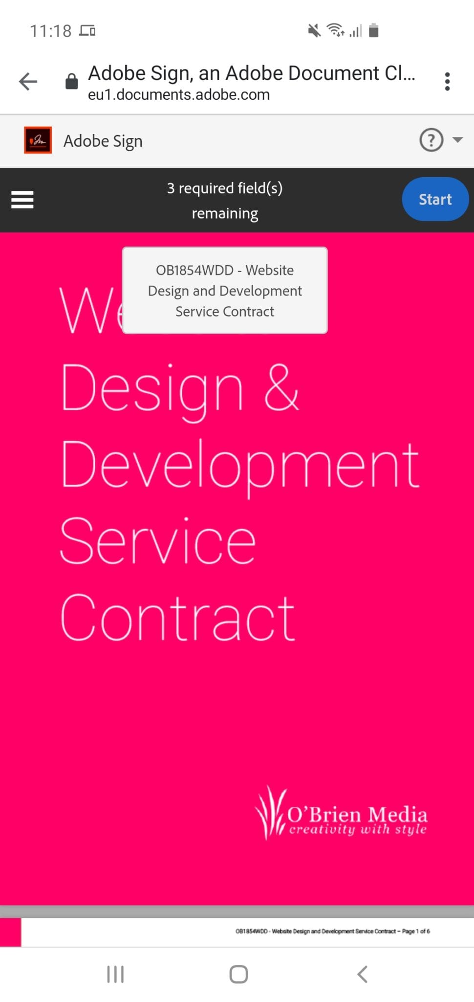 Web design and development service contract front page