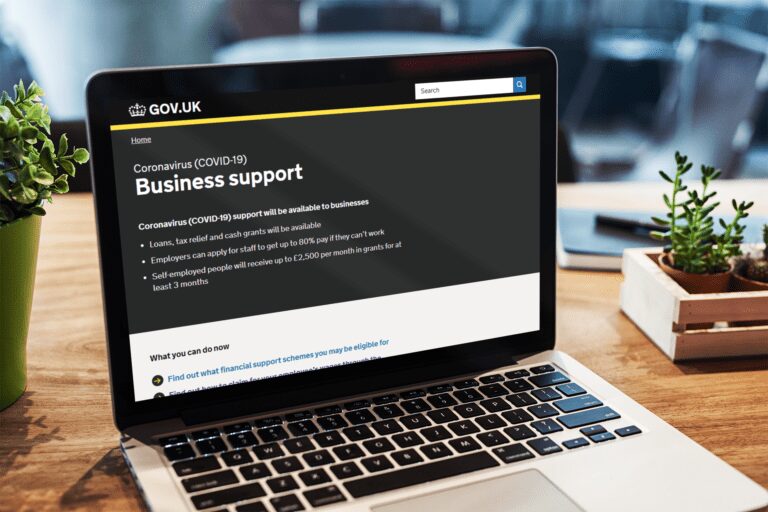 laptop with the government business support website