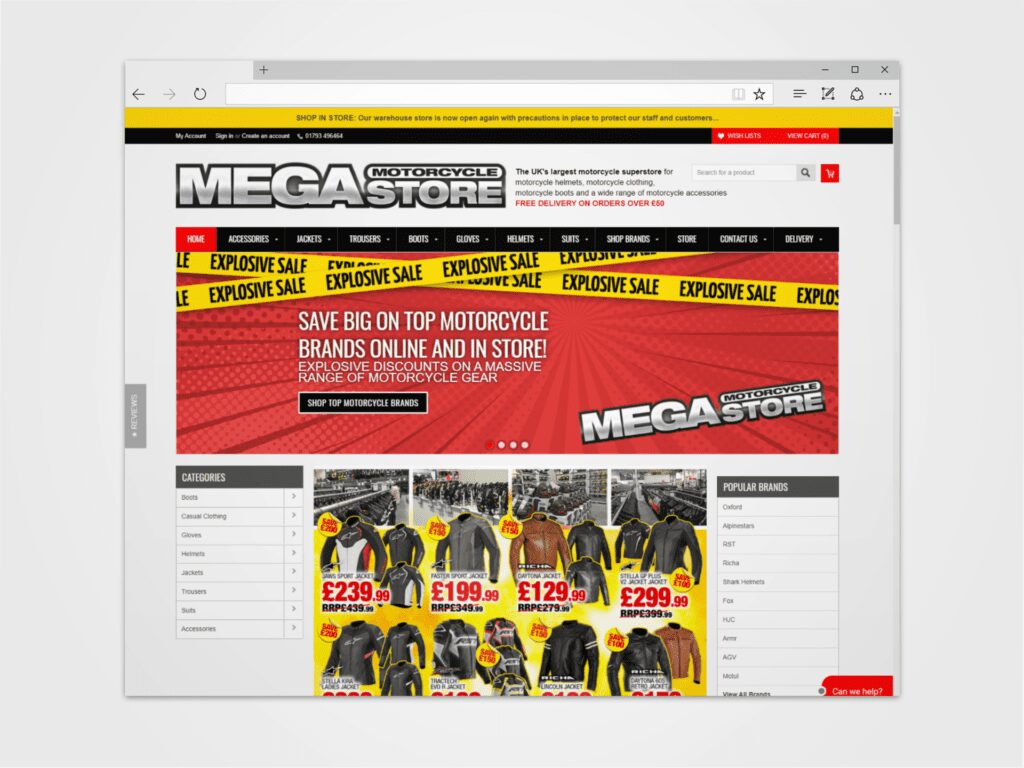 view of a Megastore website