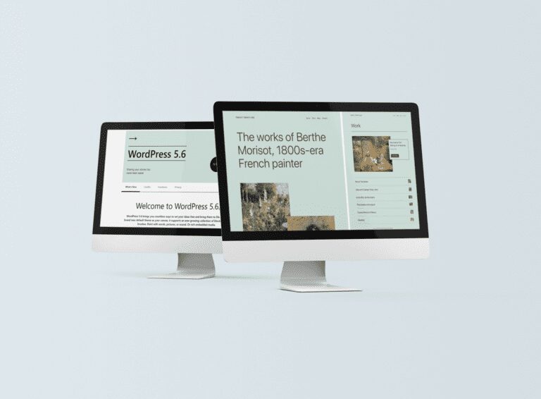 two computers displaying a wordPress website