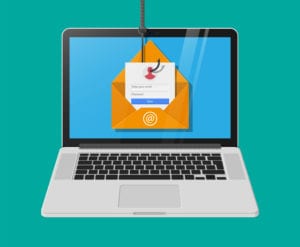 Login into account in email envelope and fishing hook