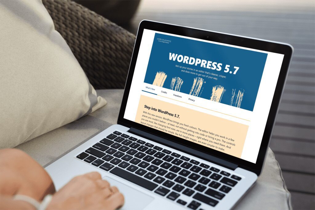 Wordpress 5.7 display on a laptop