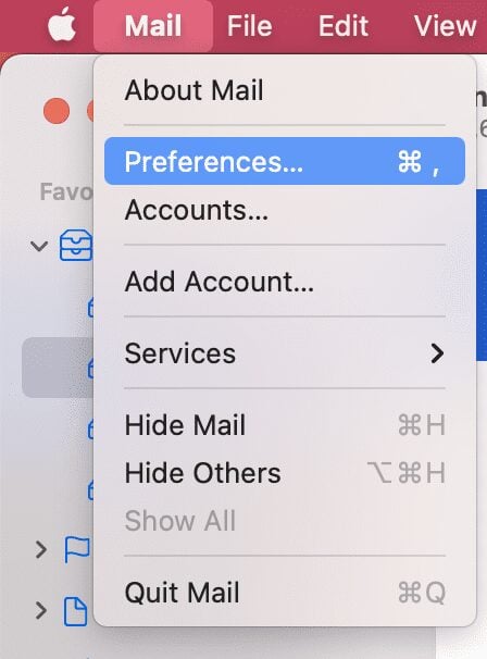 Preference mail account on a mac