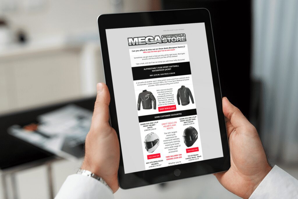 Megastore website on a tablet