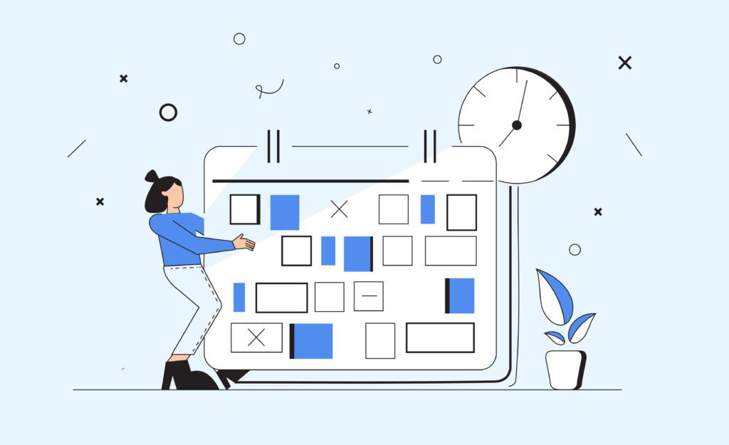 girl carrying a tablet with a planner diagram