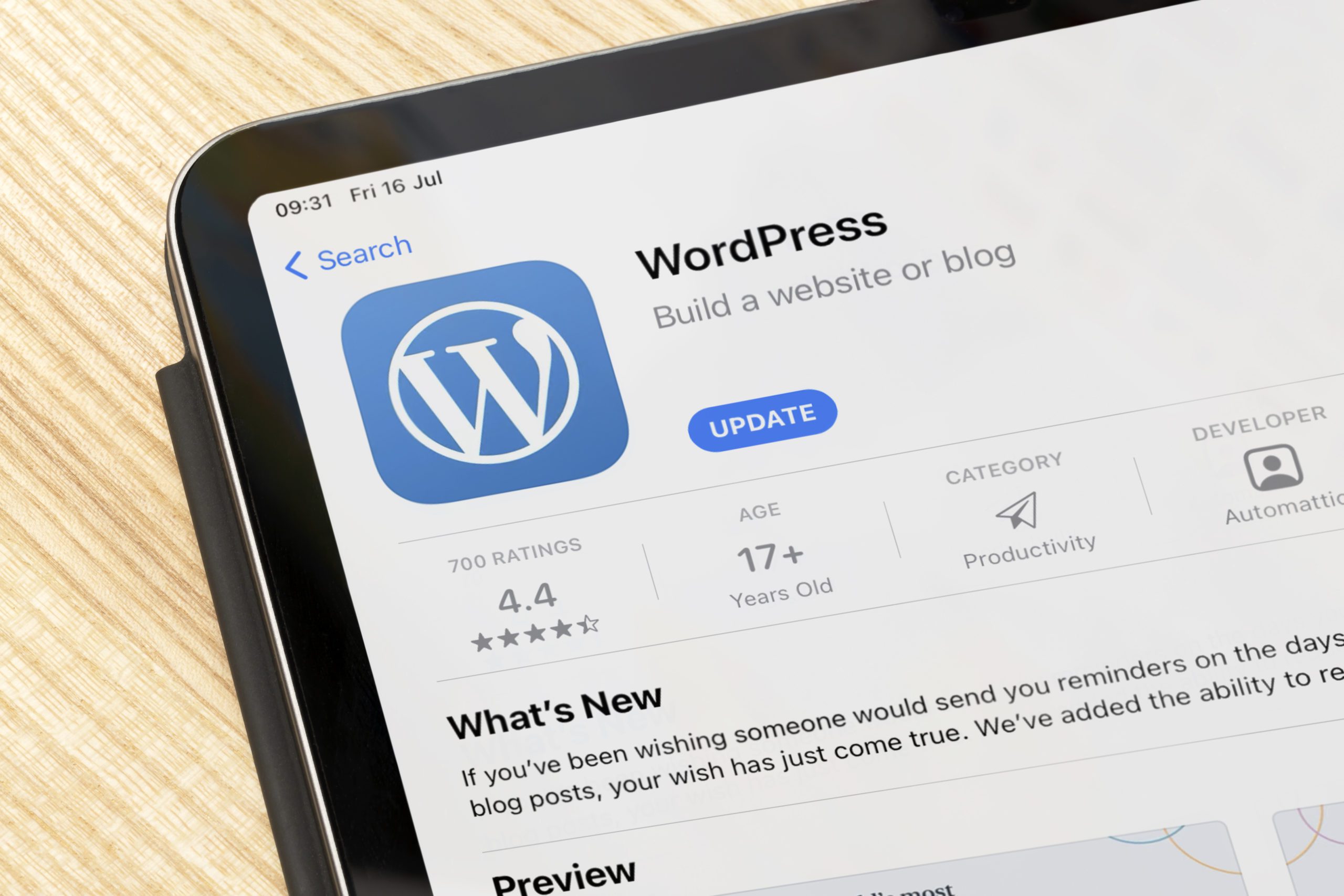 WordPress website on a tablet