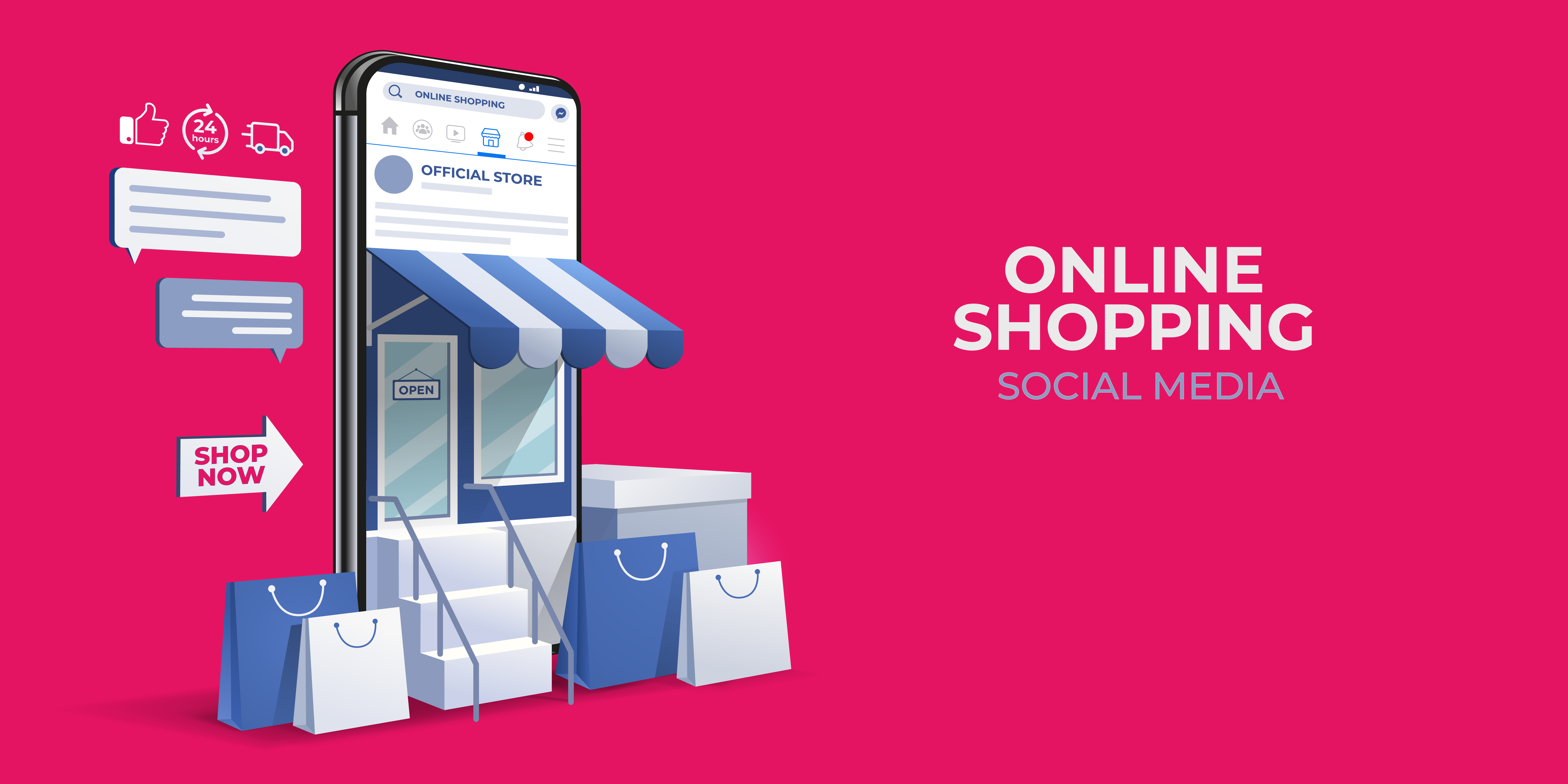 online shopping image with pink background