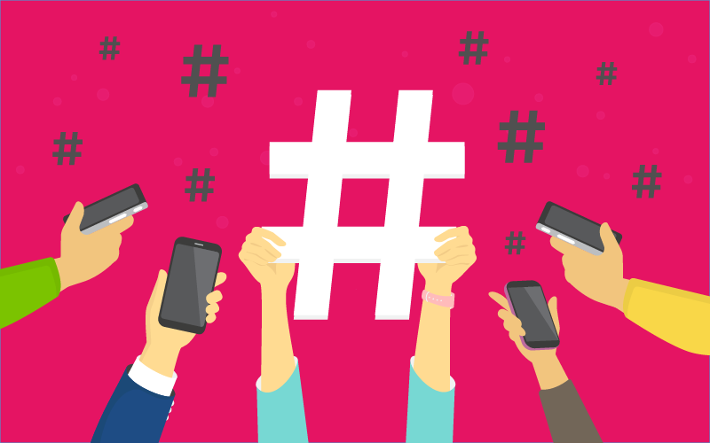 white Hashtags Social Media with pink background