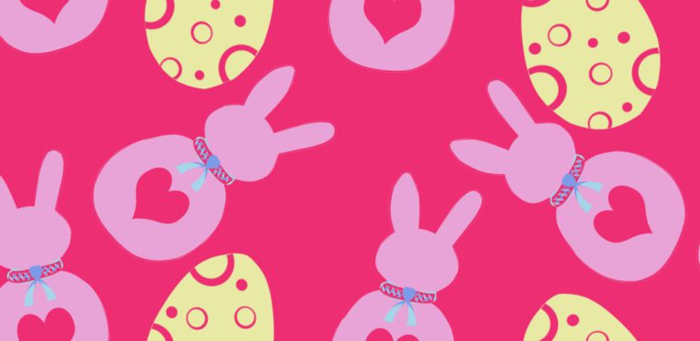 easter bunnies with different colours with pink background