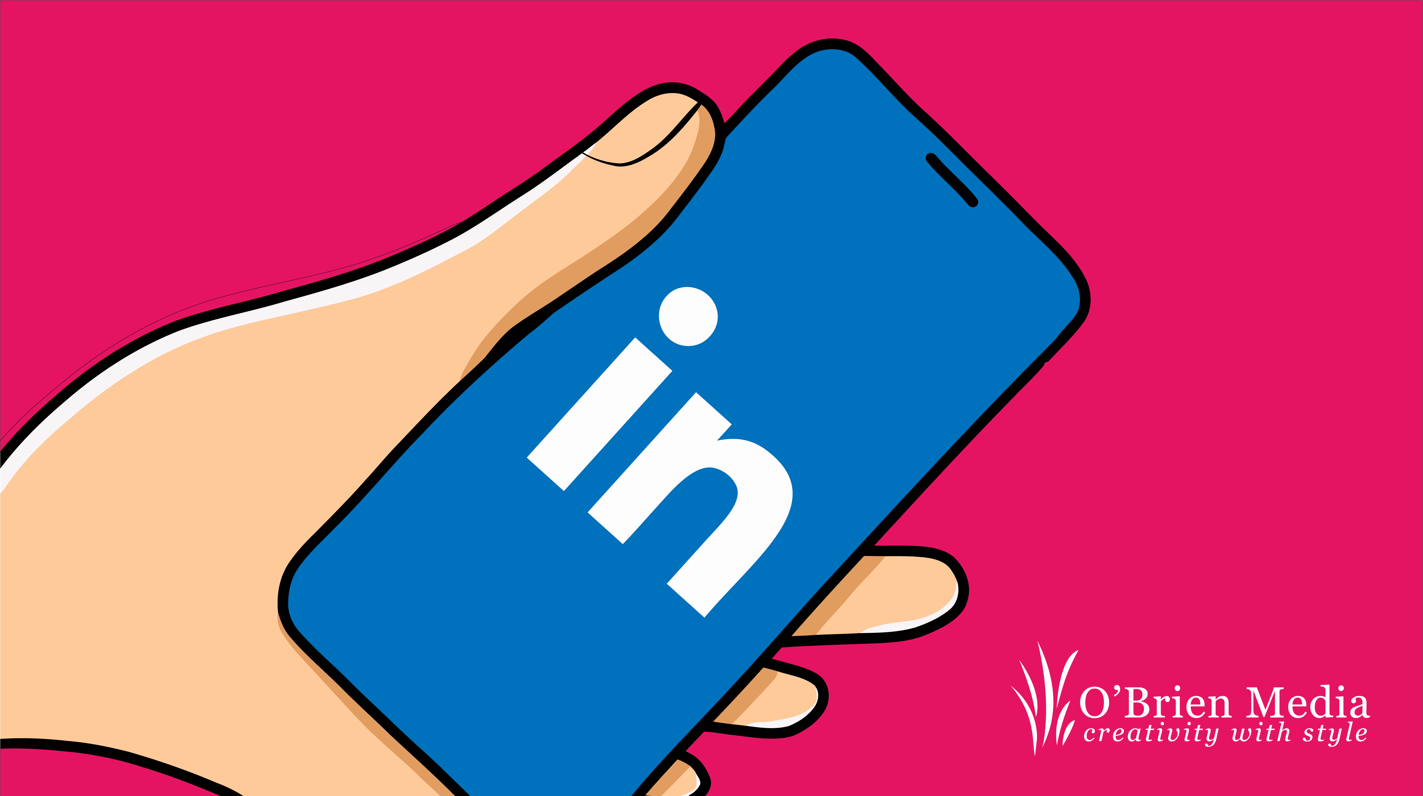 a hand holding a mobile with LinkedIn logo with blue background