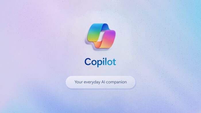 Microsoft Copilot logo with the tagline "Your everyday AI companion," representing the new AI-powered tool to assist with creativity and productivity.