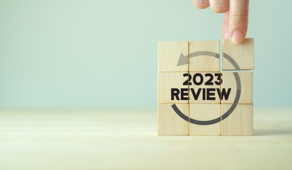 2023 Annual review, business and customer review. Review evaluation time for review inspection assessment auditing. Learning, improvement, planning and development. End of year business concept.